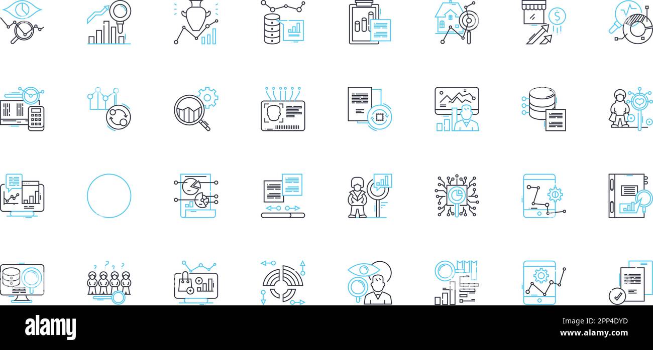 Appraisal linear icons set. Valuation, Assessment, Evaluation, Estimate, Cost, Worth, Asset line vector and concept signs. Appraiser,Pricing,Property Stock Vector