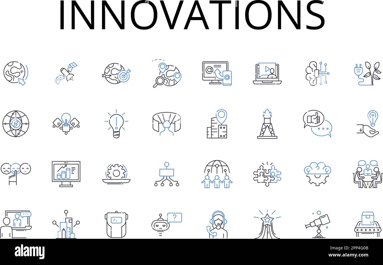 Innovations line icons collection. Advancements, Progressions, Improvements, Developments, Breakthroughs, Advantages, Enhancements vector and linear Stock Vector