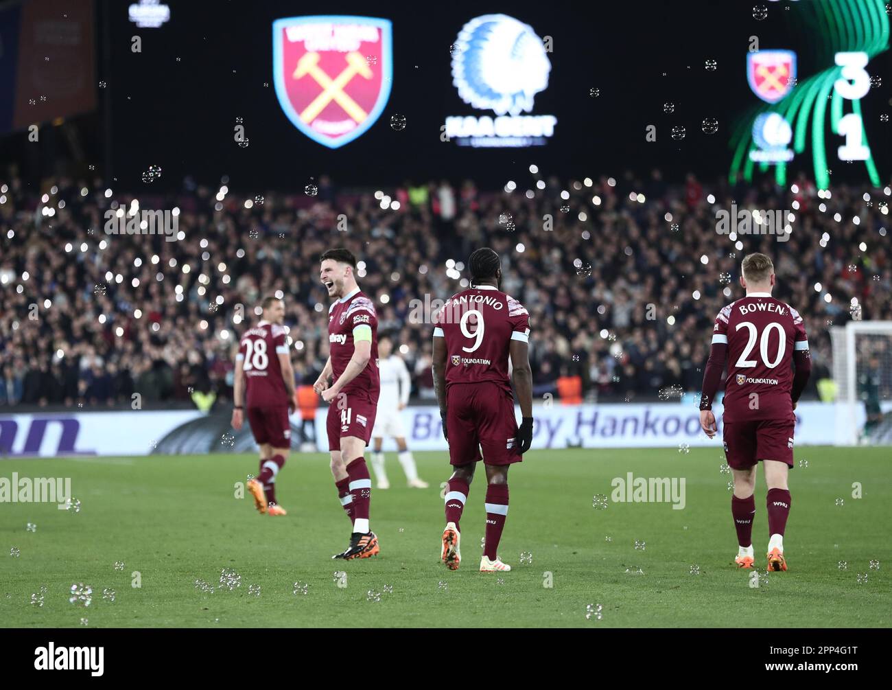 during West Ham United v KAA Gent football match, UEFA Europa Conference League, Quarter-Final, Second Leg, Football, London Stadium, London. Credit : Stock Photo