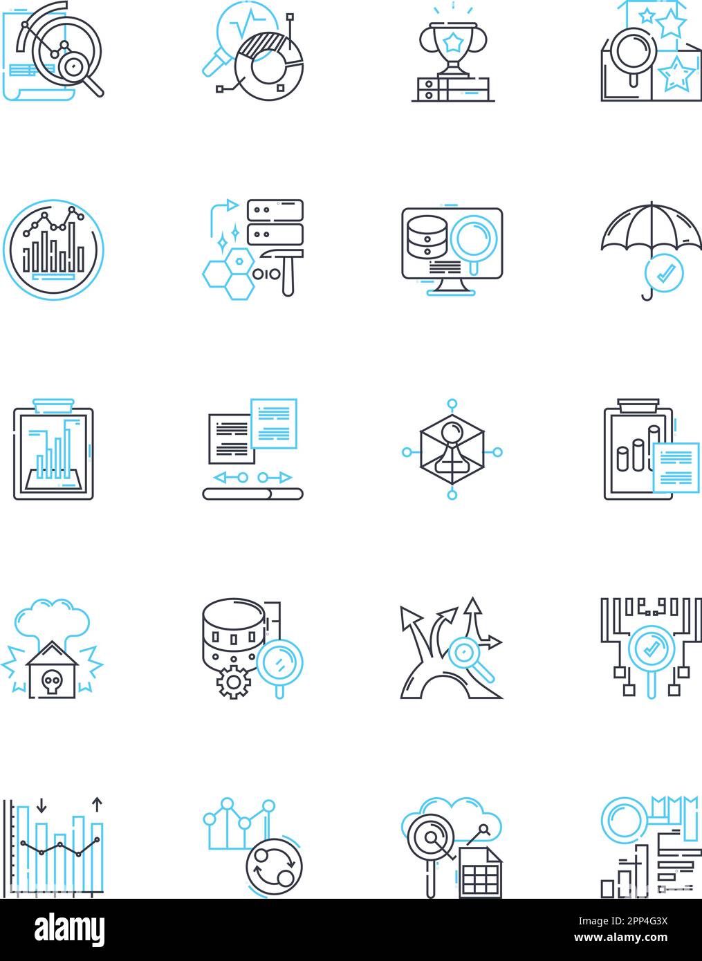 Balance sheets linear icons set. Assets, Liabilities, Equity, Cash