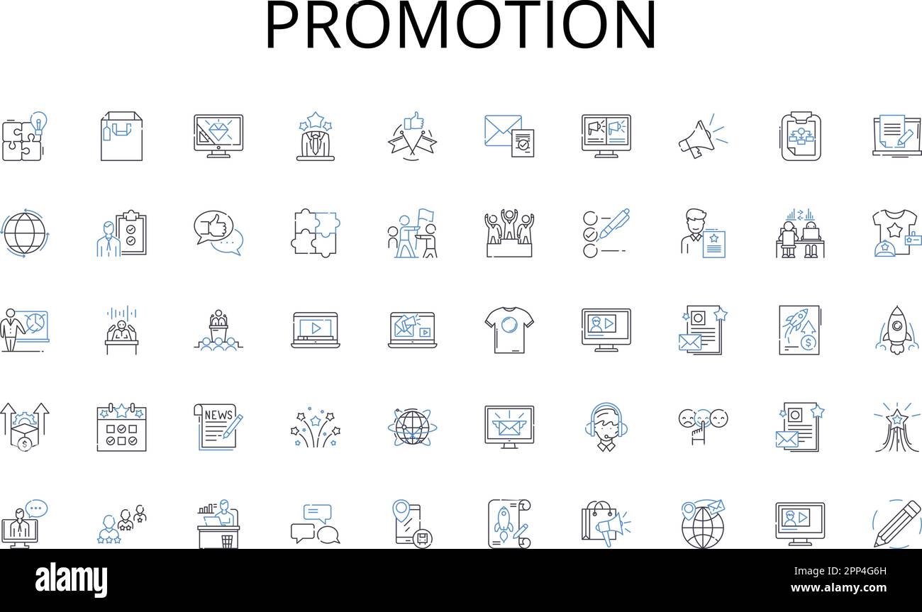 Promotion line icons collection. Premiere, Debut, Kickoff, Release, Unveiling, Launch, Open vector and linear illustration. Introduction,Ceremony Stock Vector