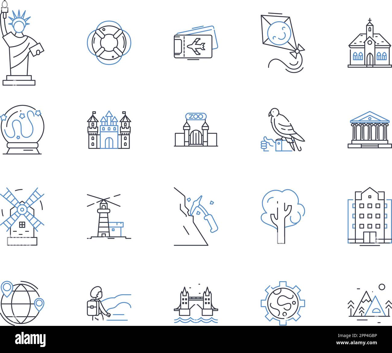 Excursion vendor line icons collection. Adventure, Tour, Destination, Travel, Exploration, Activity, Expedition vector and linear illustration Stock Vector