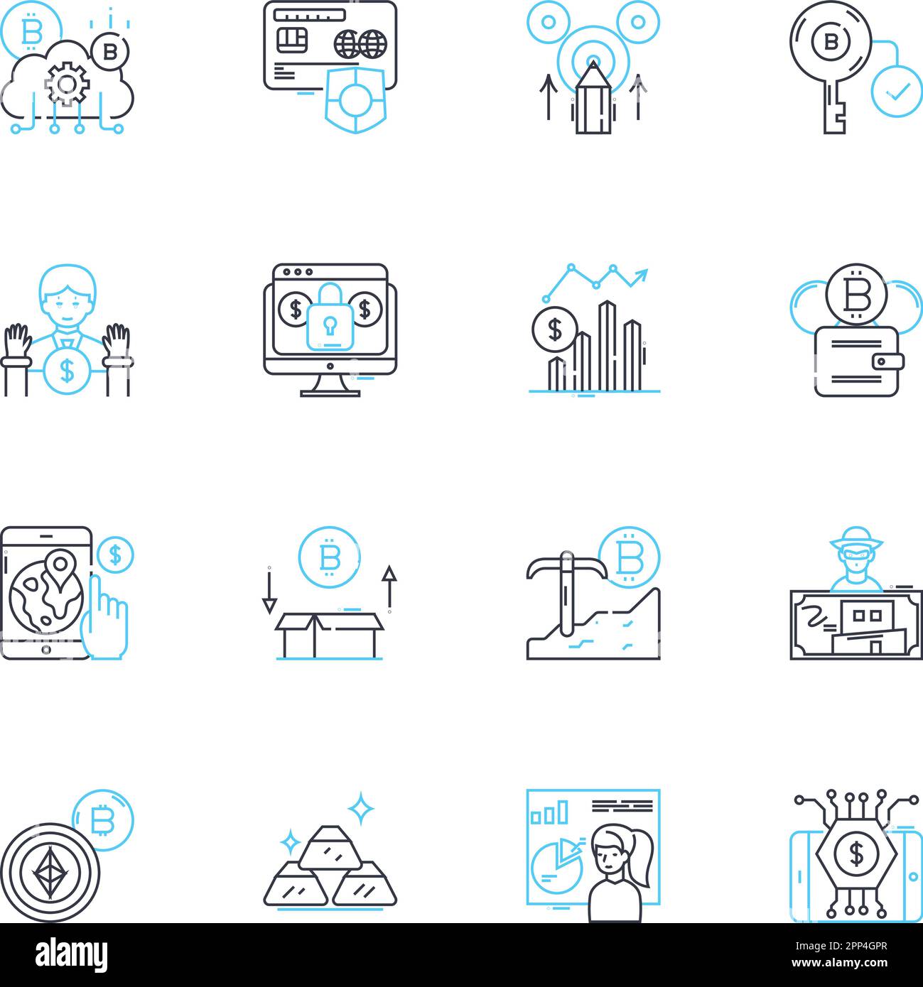Political strategies linear icons set. Lobbying, Campaigning, Fundraising, Messaging, Mobilization, Advertising, Debating line vector and concept Stock Vector