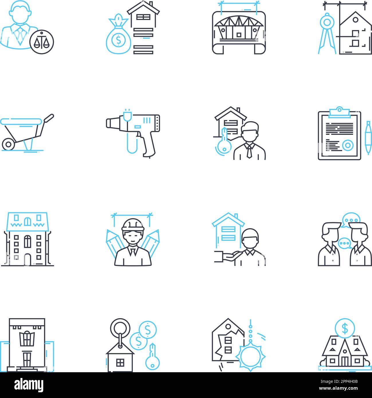 Town expansion linear icons set. Growth, Development, Urbanization, Expansion, Progress, Transformation, Revitalization line vector and concept signs Stock Vector