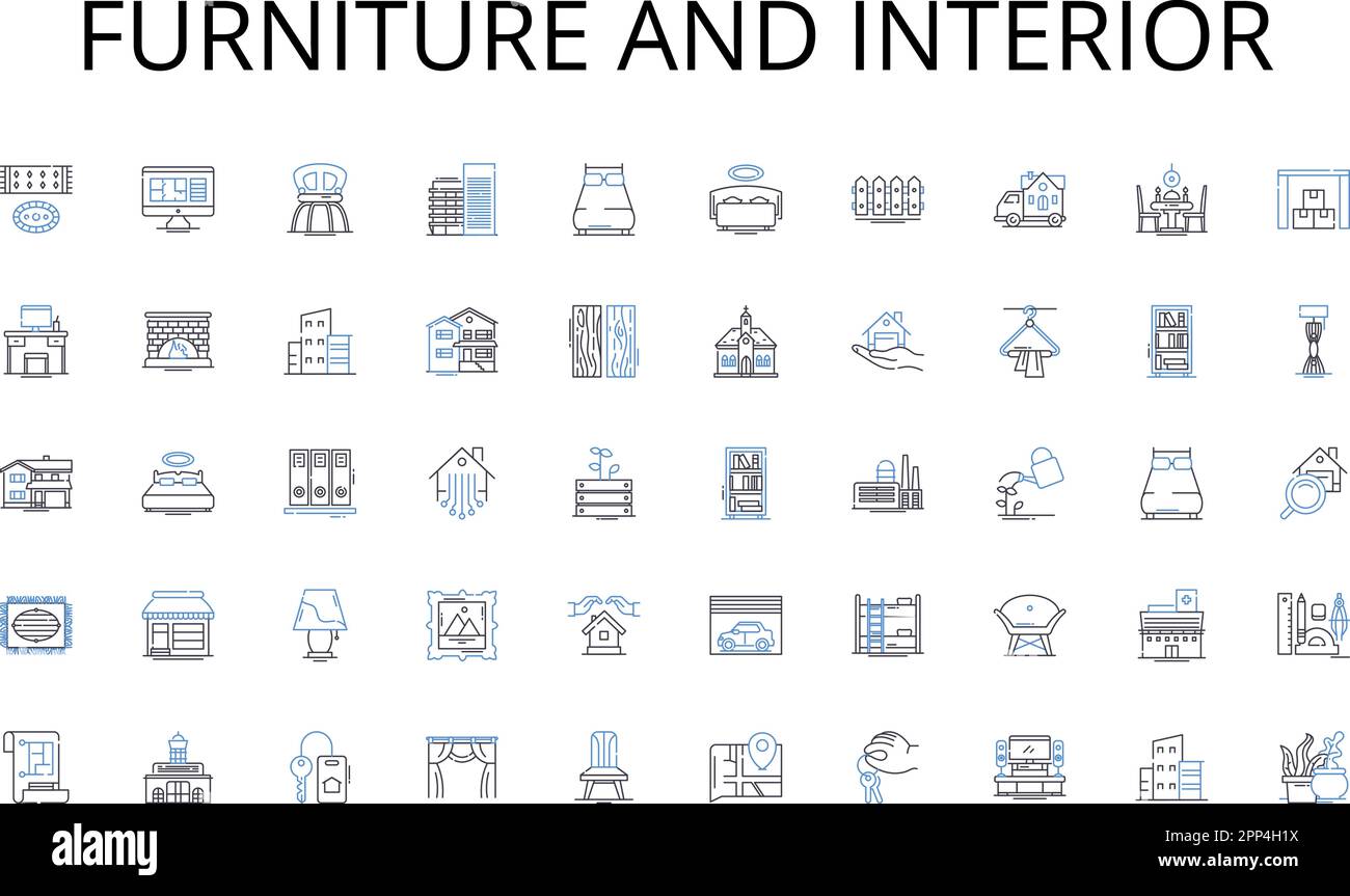Furniture and interior line icons collection. Hierarchy, Departmentalization, Centralization, Decentralization, Integration, Segmentation, Functional Stock Vector