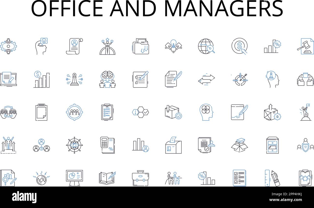 Office and managers line icons collection. Adventure, Journey, Mission, Expedition, Search, Exploration, Questing vector and linear illustration Stock Vector