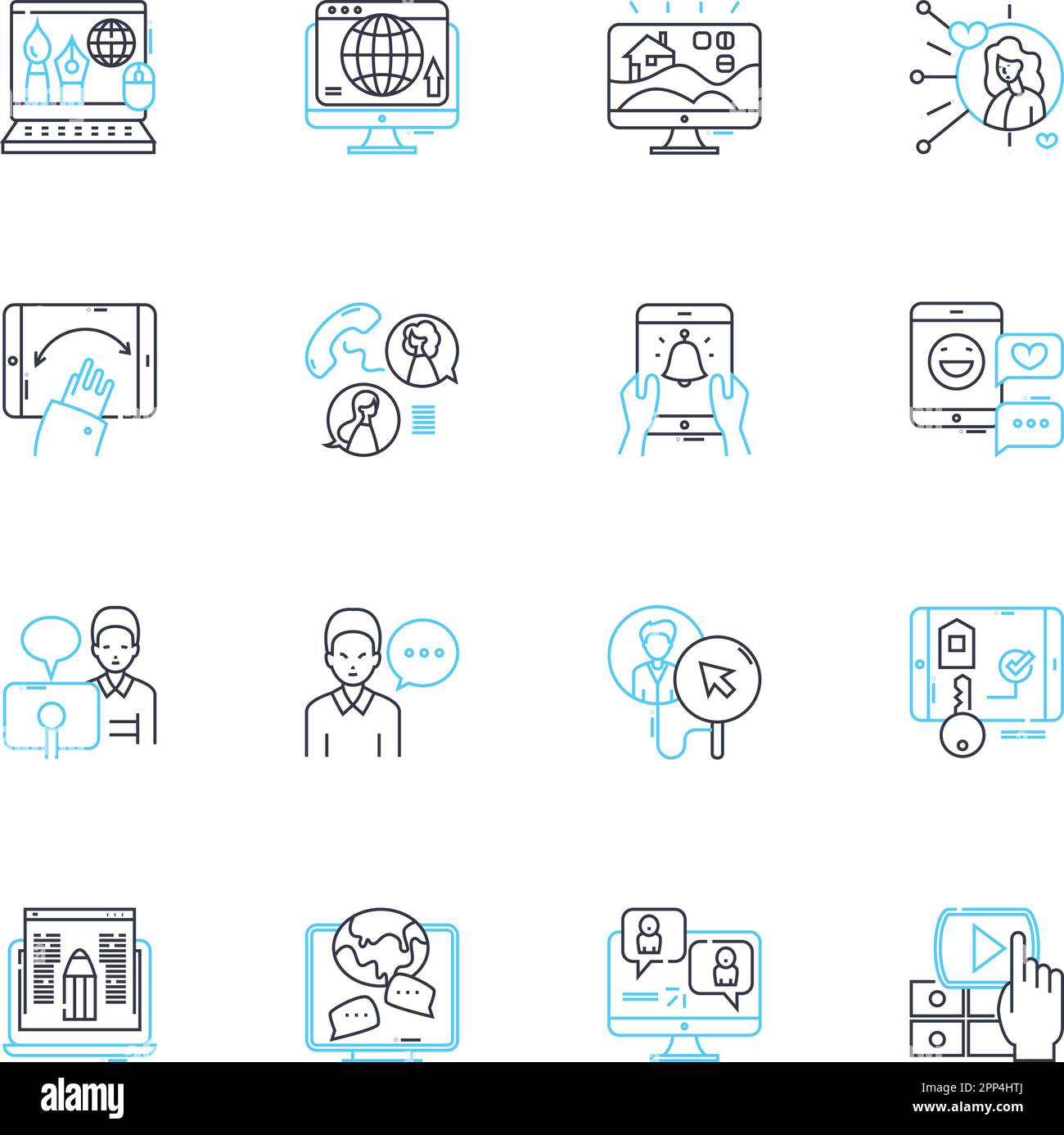 Sales technique linear icons set. Persuasion, Negotiation, Closing, Rapport, Pitching, Confidence, Listening line vector and concept signs. Body Stock Vector
