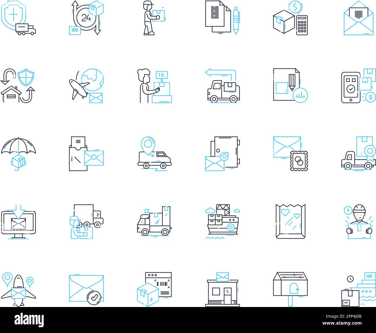 Epistolary linear icons set. Correspondence, Letters, Pen-pal, Communication, Missive, Diaries, Journaling line vector and concept signs. Literary Stock Vector