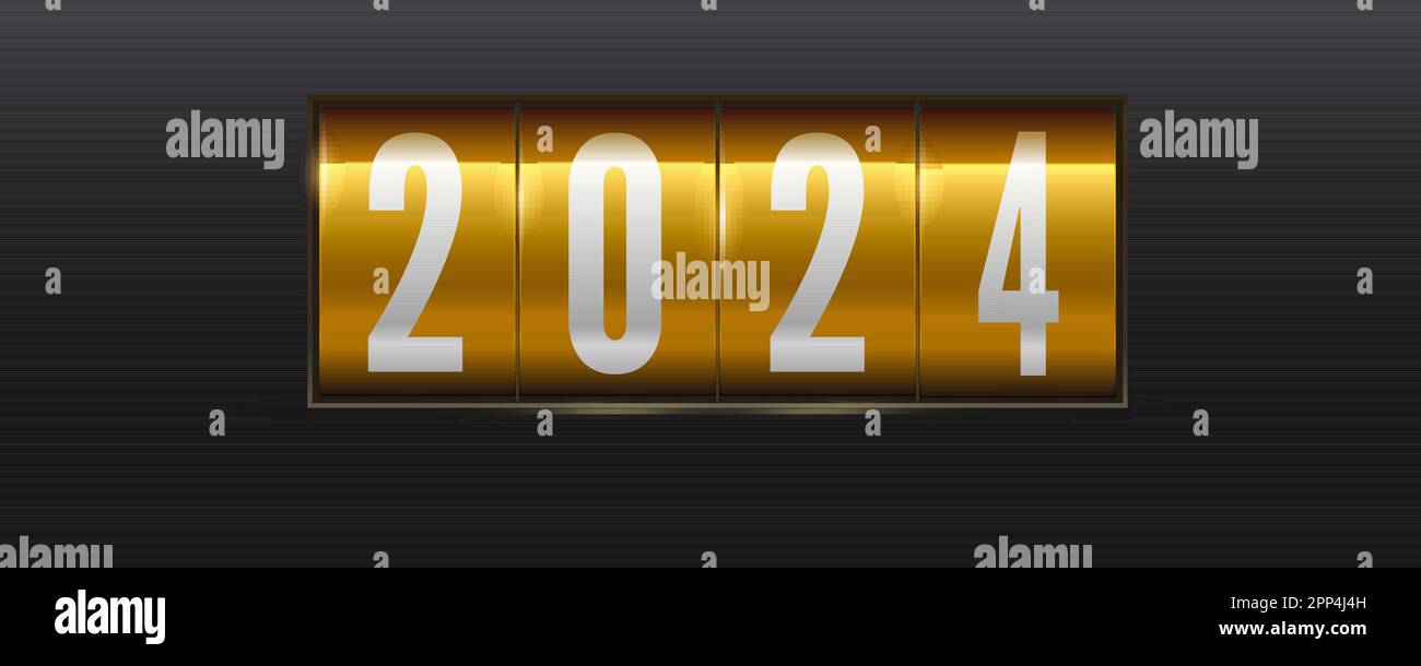 Happy New Year 2025. Mechanical countdown on clean black background