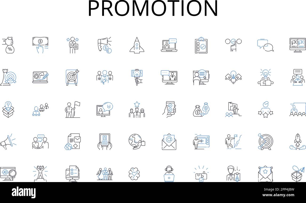 Promotion line icons collection. Ownership, Investment, Valuation, Equity, Mortgages, Homeowners, Deeds vector and linear illustration. Leases,Tenants Stock Vector
