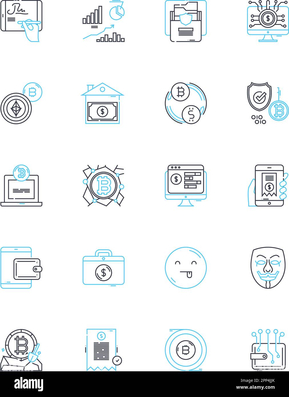 Financial innovation startup linear icons set. Fintech, Disruption ...