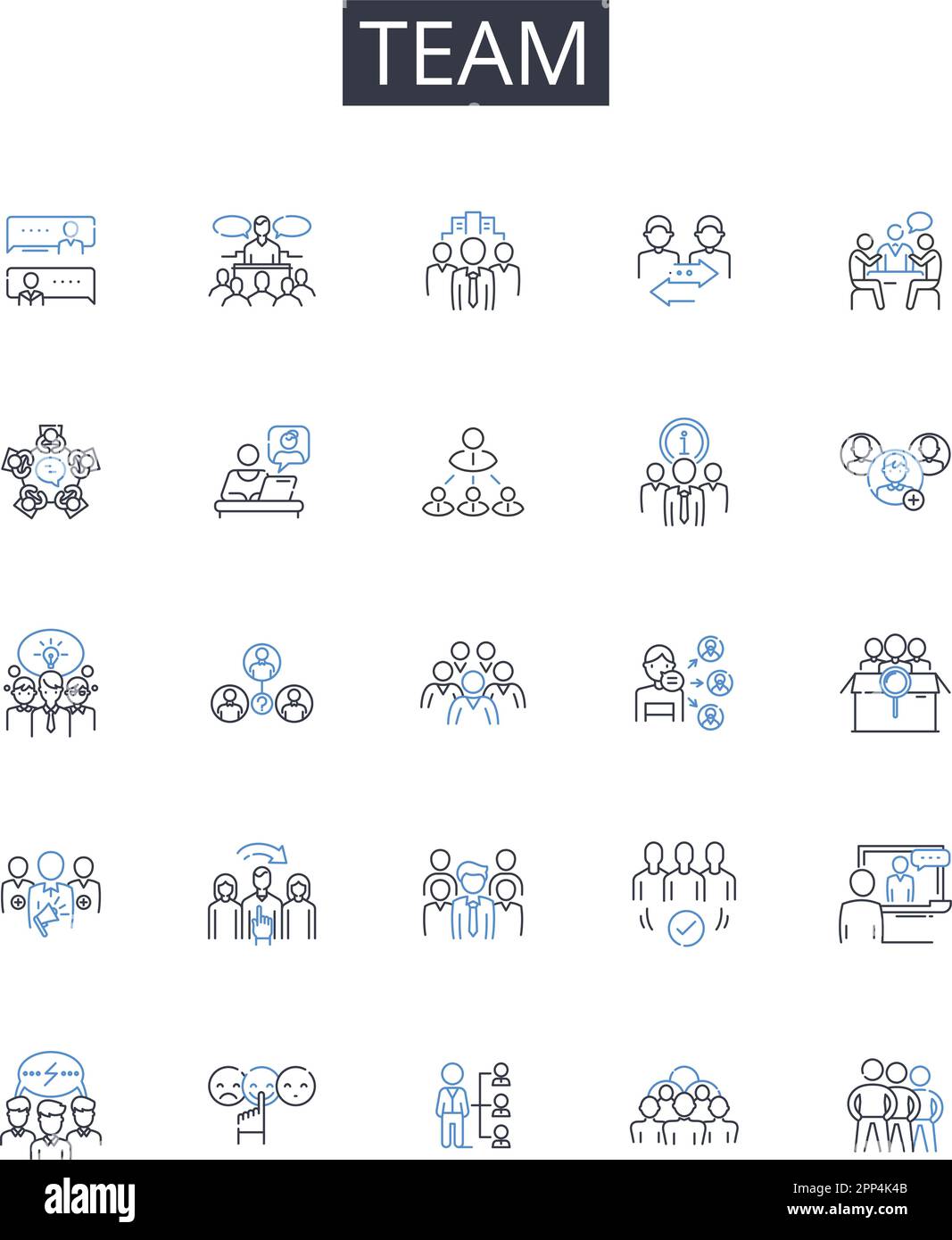 Team line icons collection. Squad, Group, Gang, Unit, Troop, Company