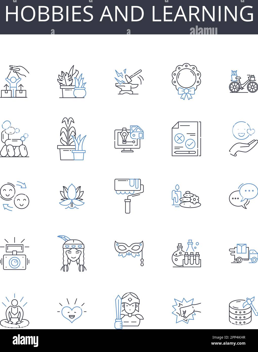 Hobbies and learning line icons collection. Pastime, Leisure activity ...