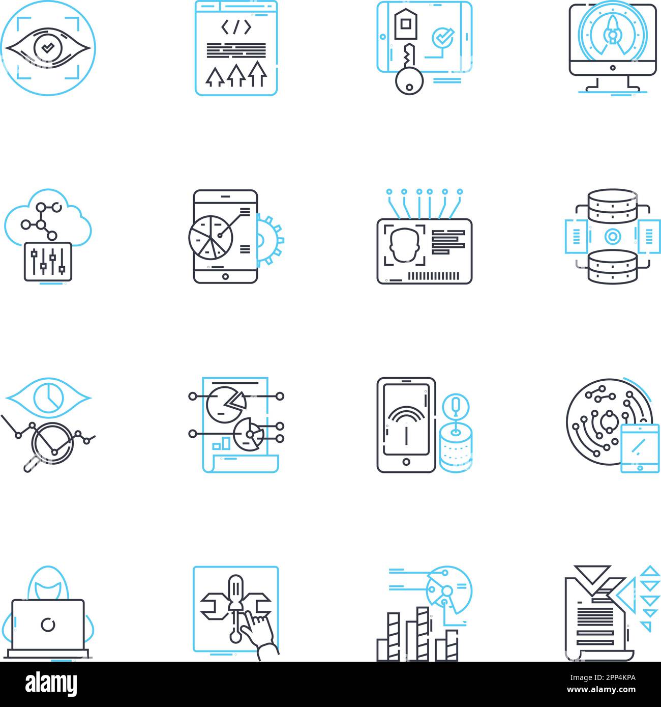 Data administration linear icons set. Management, Organization, Control, Classification, Analysis, Optimization, Security line vector and concept Stock Vector