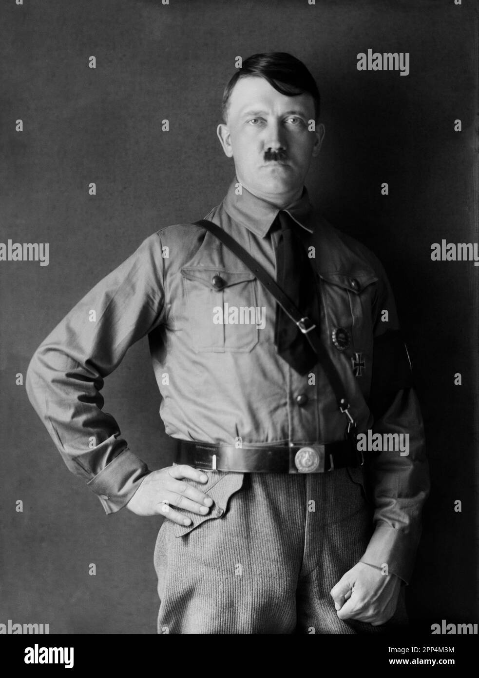 Adolf Hitler in NSDAP military uniform during 1930s. Photographer: Heinrich Hoffmann. Stock Photo