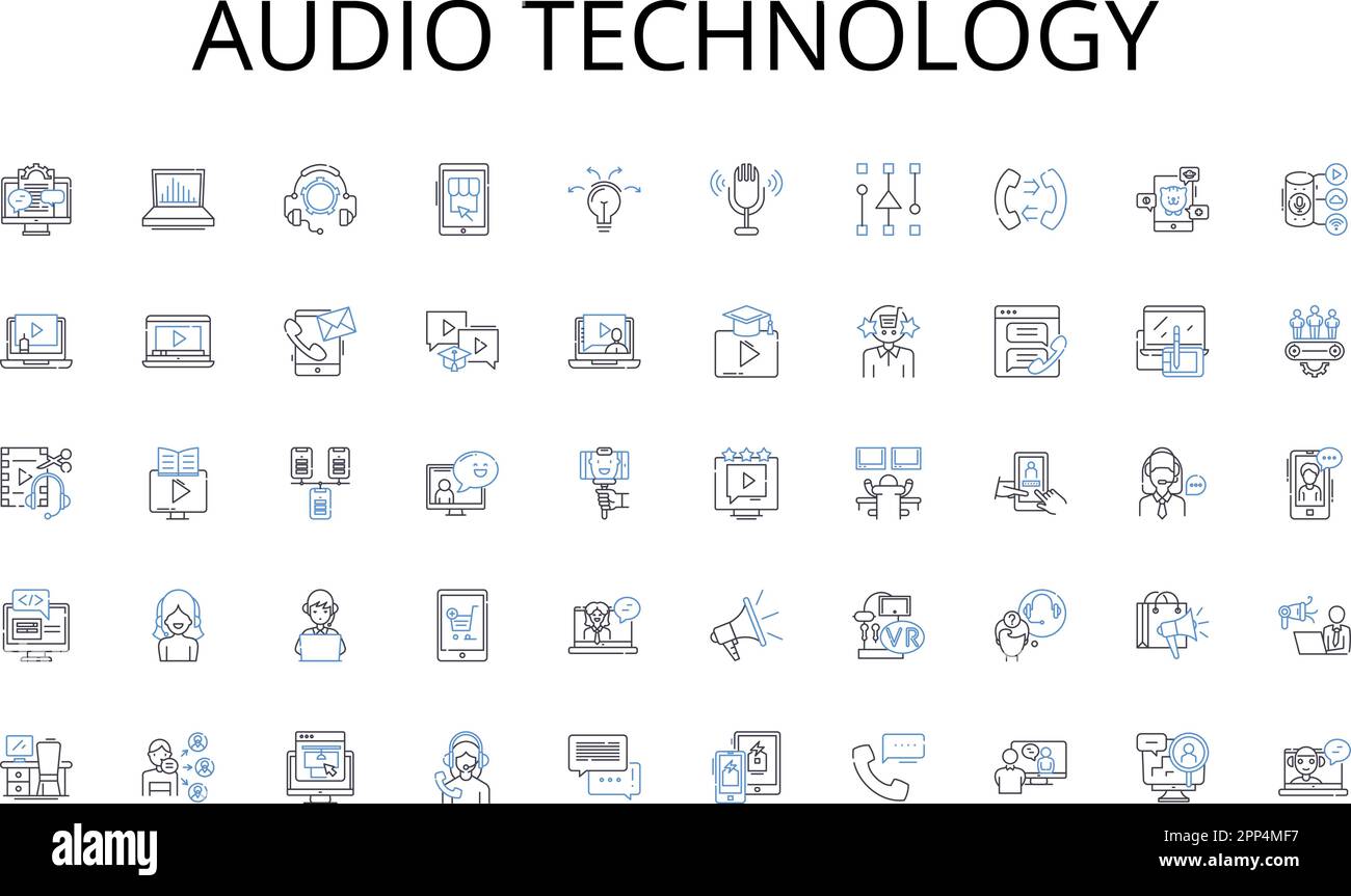 Audio technology line icons collection. Dialogue, Conversation, Debate, Exchange, Discourse, Talk, Communication vector and linear illustration Stock Vector