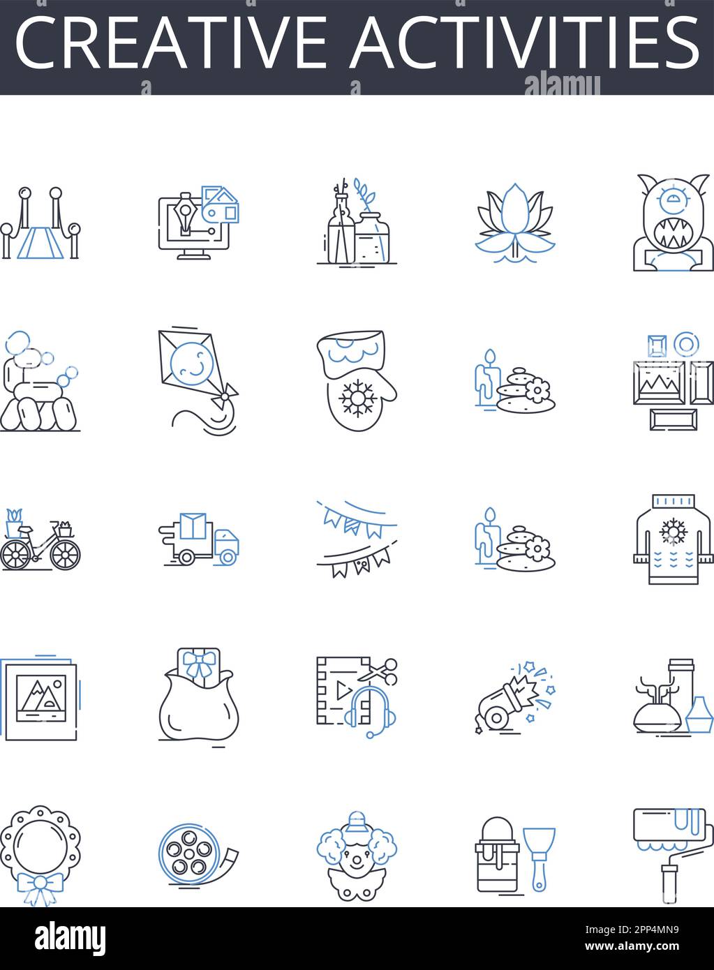 Creative activities line icons collection. Artistic expression ...
