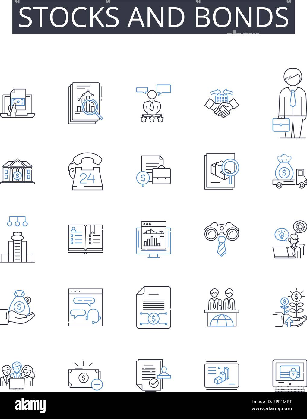 Stocks and bonds line icons collection. Debt and Equity, Buy and Sell, Fast and Slow, Hot and Cold, High and Low, In and Out, Good and Bad vector and Stock Vector