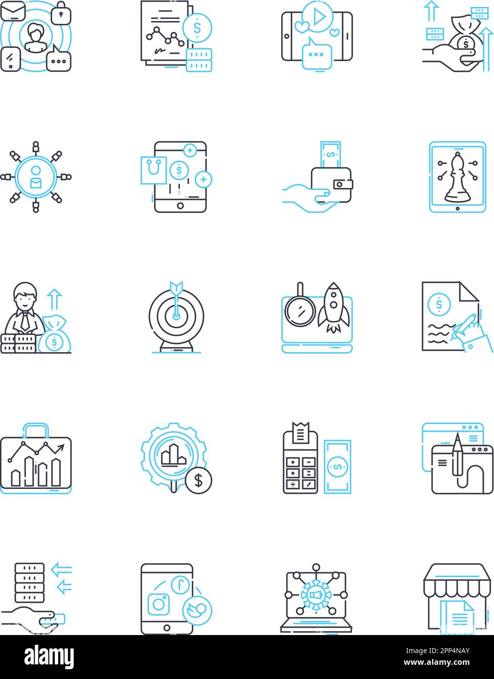 Display ads linear icons set. Impressions, Clicks, CTR (clickthrough