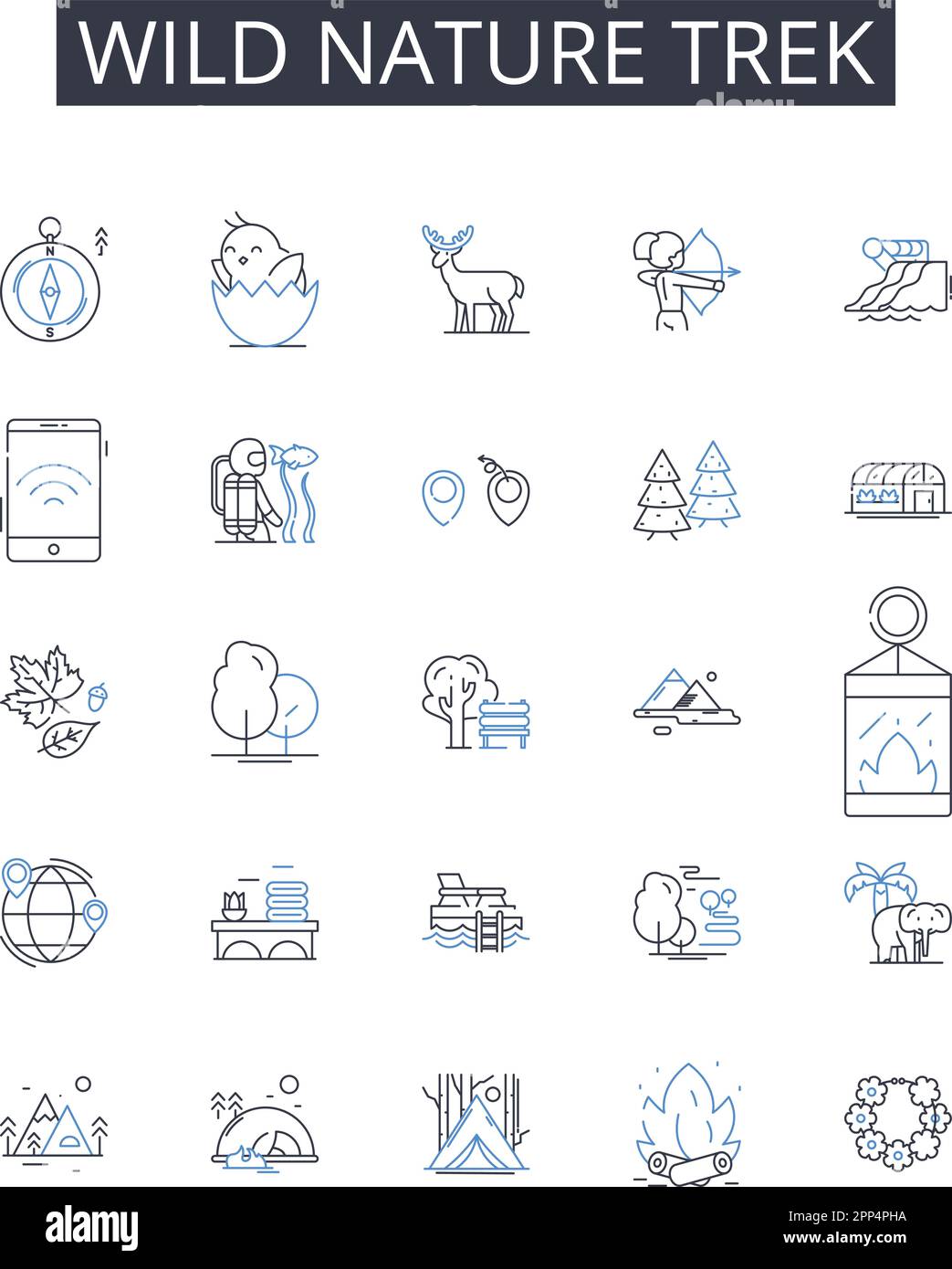 Wild nature trek line icons collection. Delivery, Stagecraft, Eloquence ...