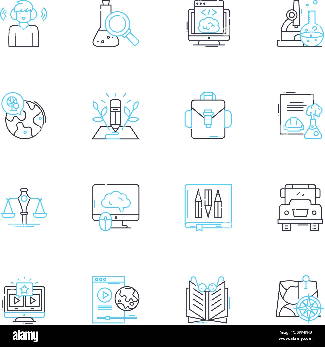 Technologically advanced school linear icons set. Innovate, Modernize ...