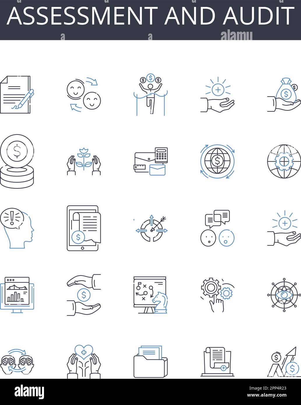 Assessment and audit line icons collection. Analysis and evaluation ...