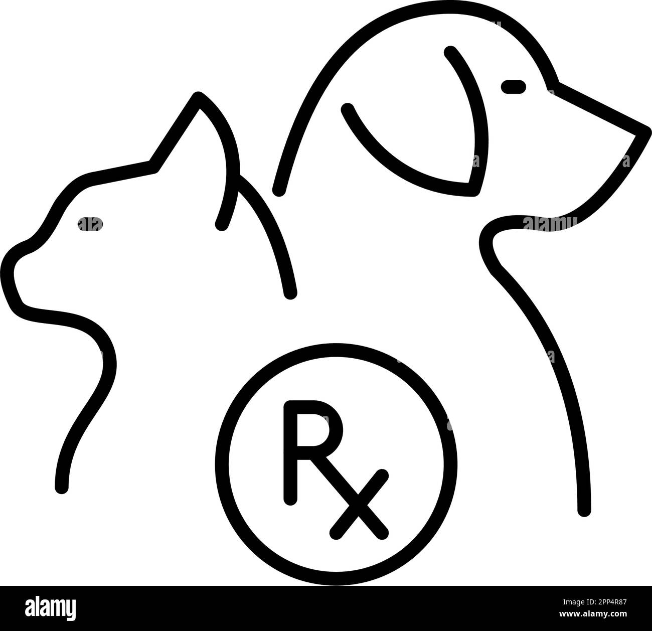 Cat, dog and prescription drug symbol, veterinary healthcare and medicine. Pet pharmacy. Pixel perfect, editable stroke Stock Vector