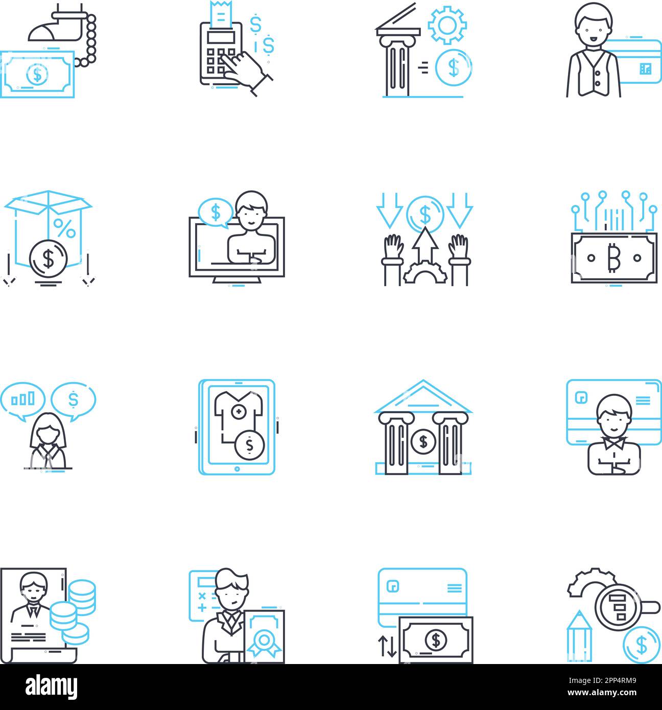 Budget analysis linear icons set. Allocation, Forecasting, Planning, Expenses, Savings, Cost, Revenue line vector and concept signs. Budgeting Stock Vector
