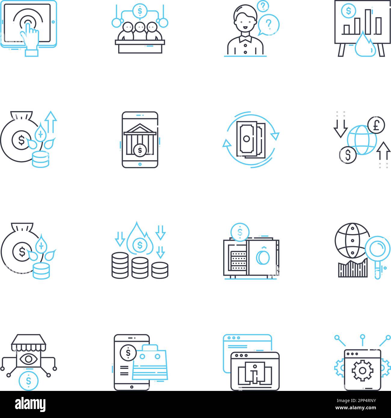 Economic Theory linear icons set. Inflation, Deflation, Supply, Demand ...