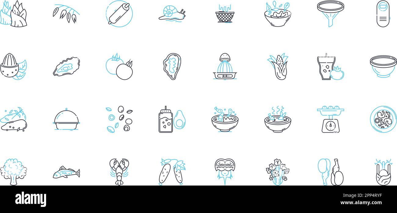 Supper linear icons set. Nourishing, Satisfying, Delicious, Comforting ...