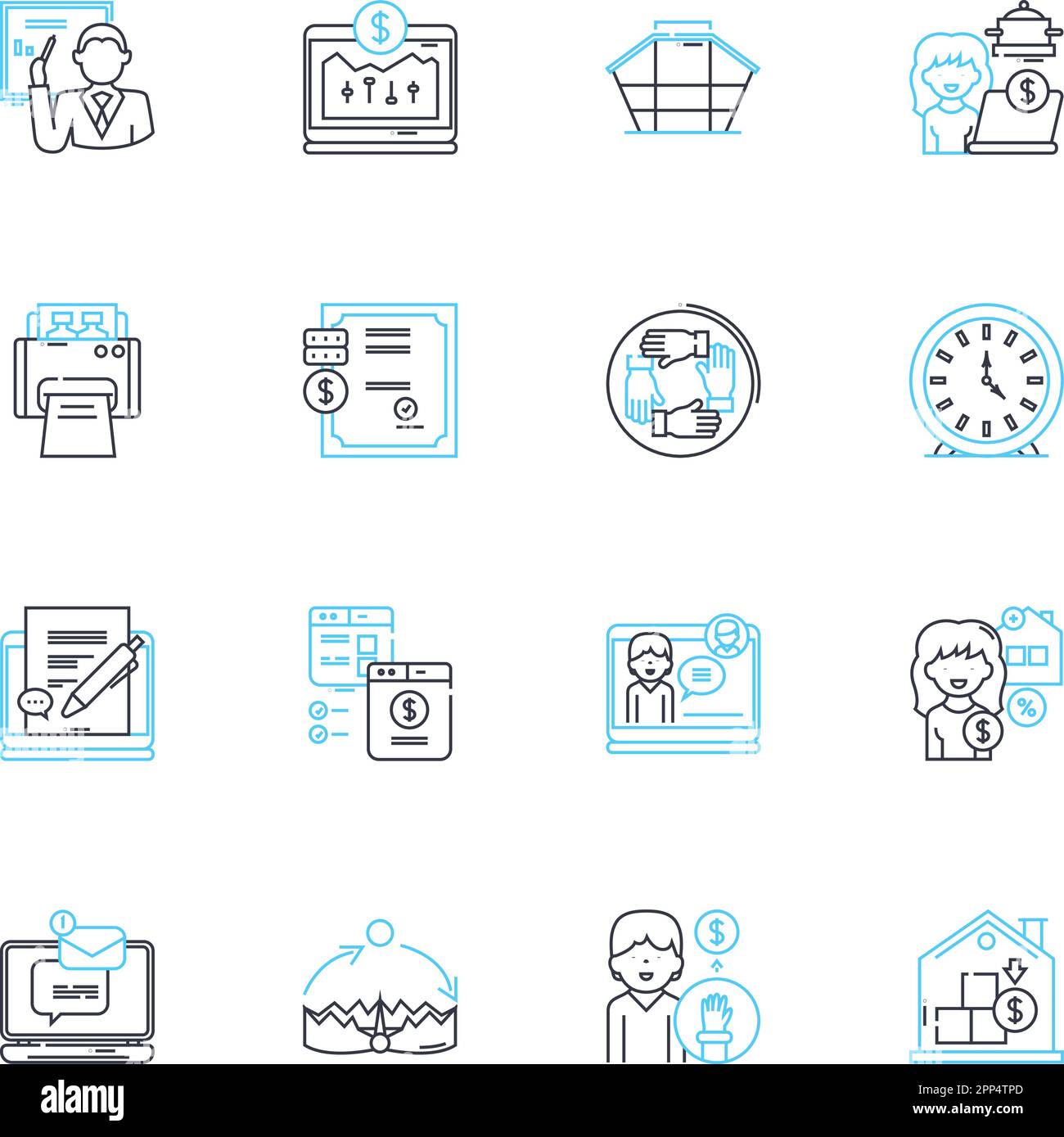 Virtual learning linear icons set. Online, Remote, Interactive, Digital, E-learning, Web-based, Distance line vector and concept signs. Technology Stock Vector