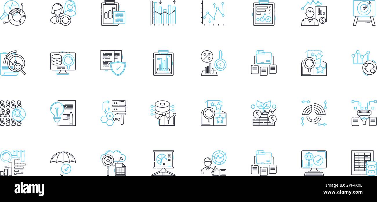 Business records linear icons set. Bookkeeping, Accounting, Ledger, Balance, Receipt, Invoice, Audit line vector and concept signs. Expenses Stock Vector