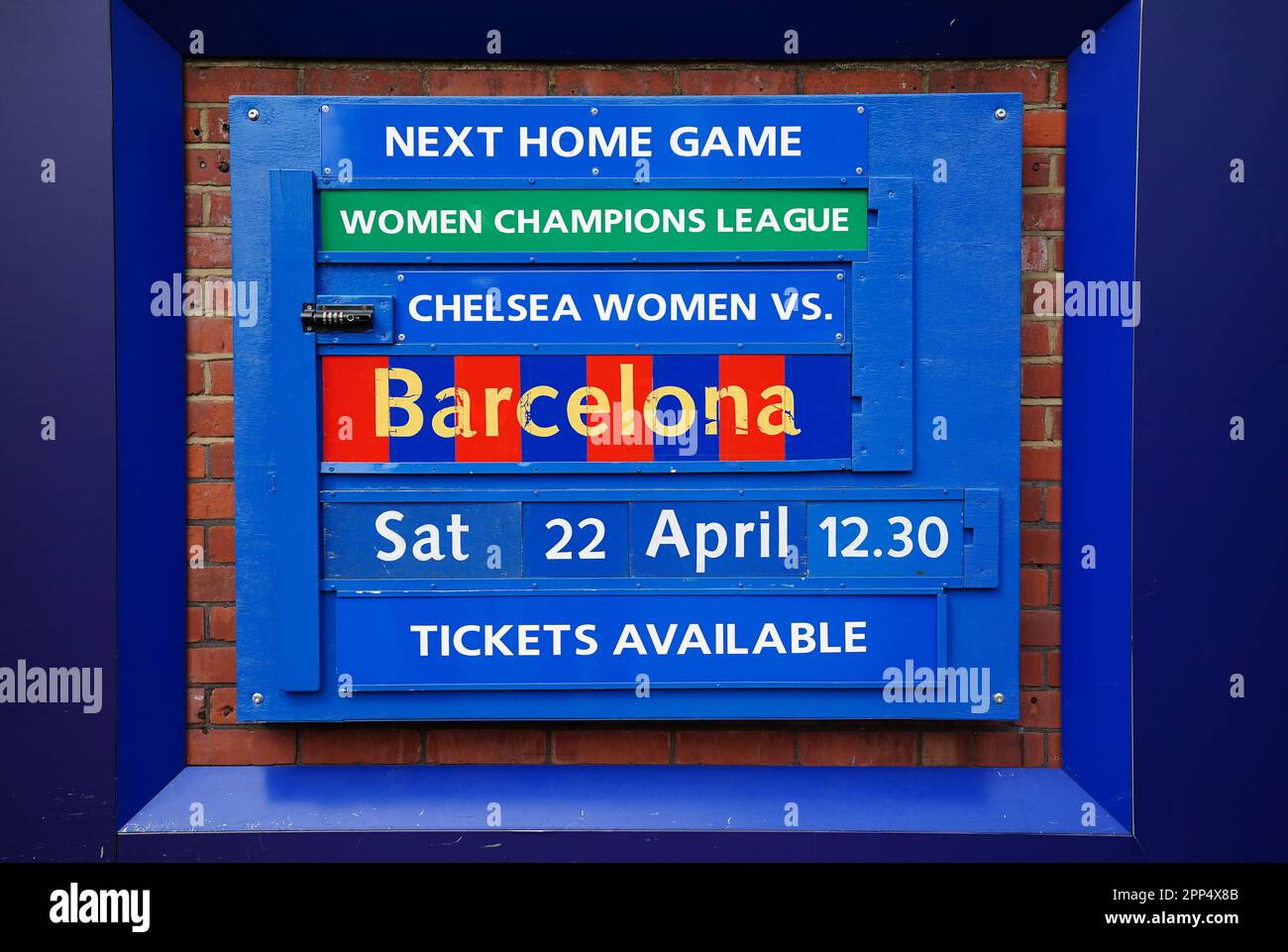 A sign displays tickets available ahead of the UEFA Women's Champions