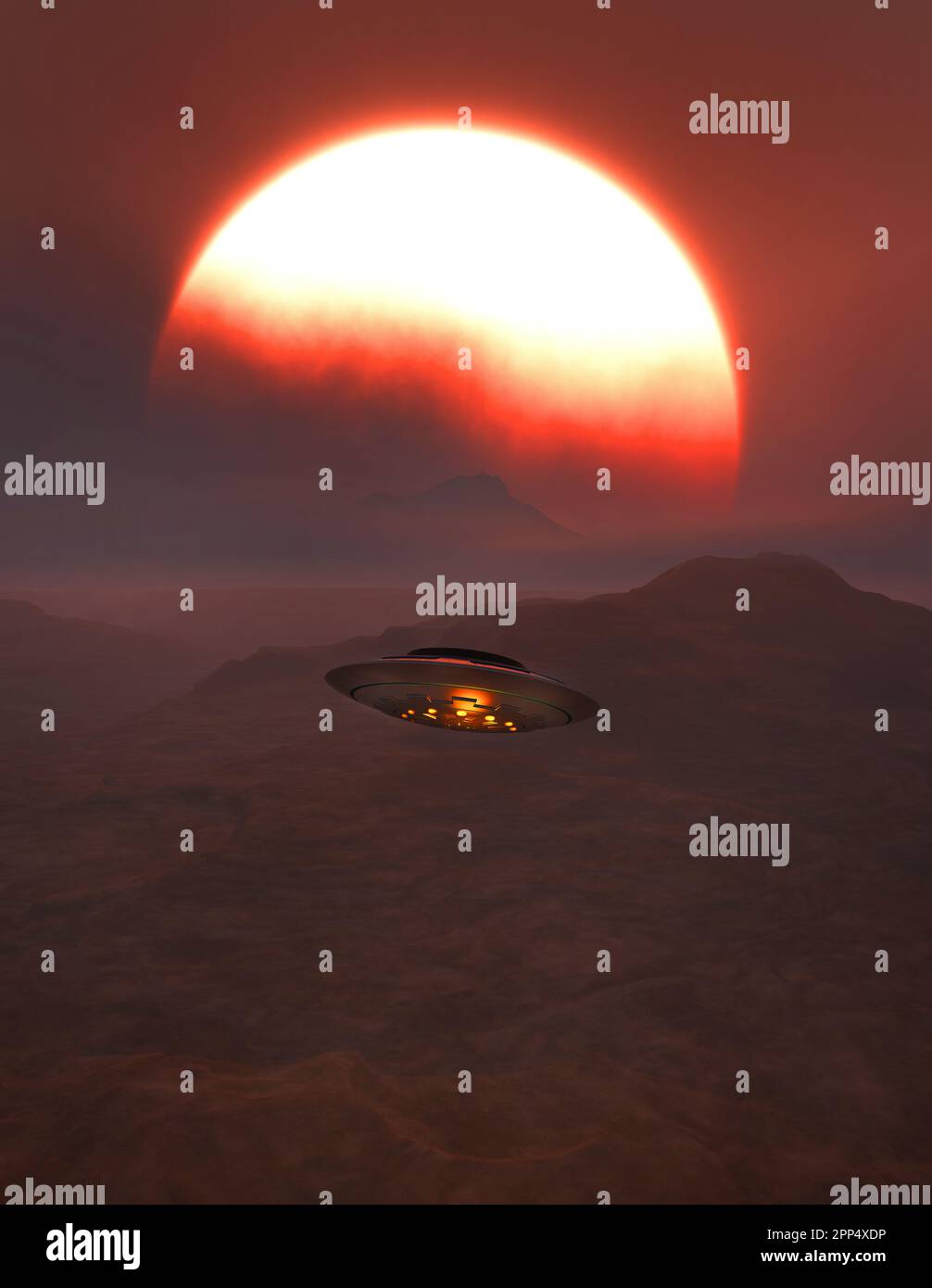 A Flying Saucer Flying Over A Wilderness Stock Photo Alamy