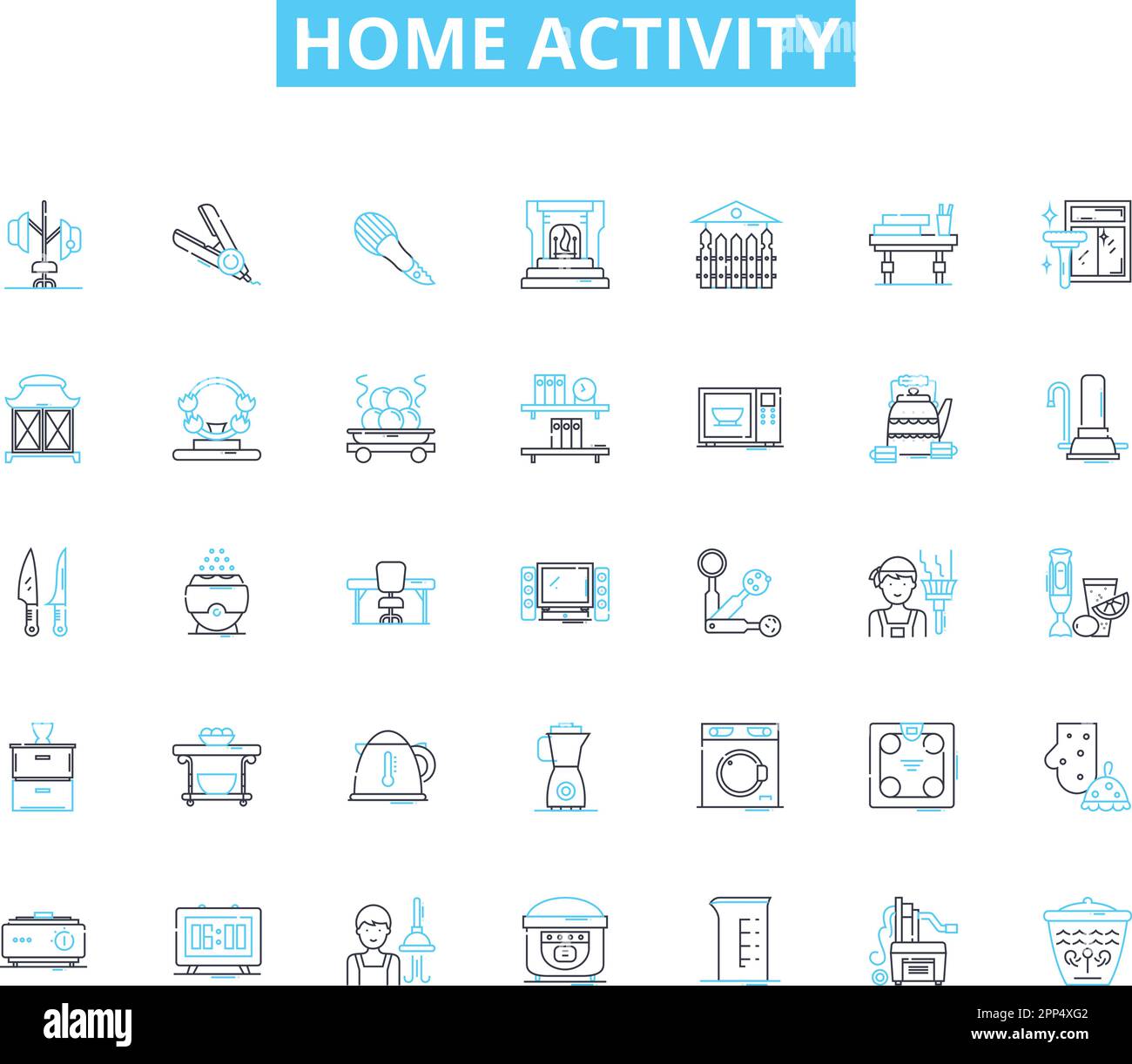 Home activity linear icons set. Gardening, Cooking, Reading, Yoga ...