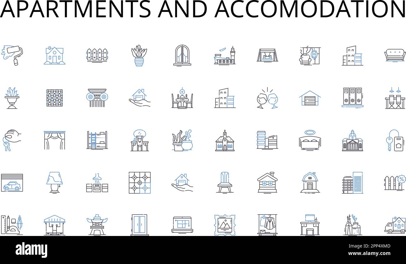 Apartments and accomodation line icons collection. Prioritization, Strategy, Ideation, Analysis, Stakeholders, Roadmap, Iteration vector and linear Stock Vector