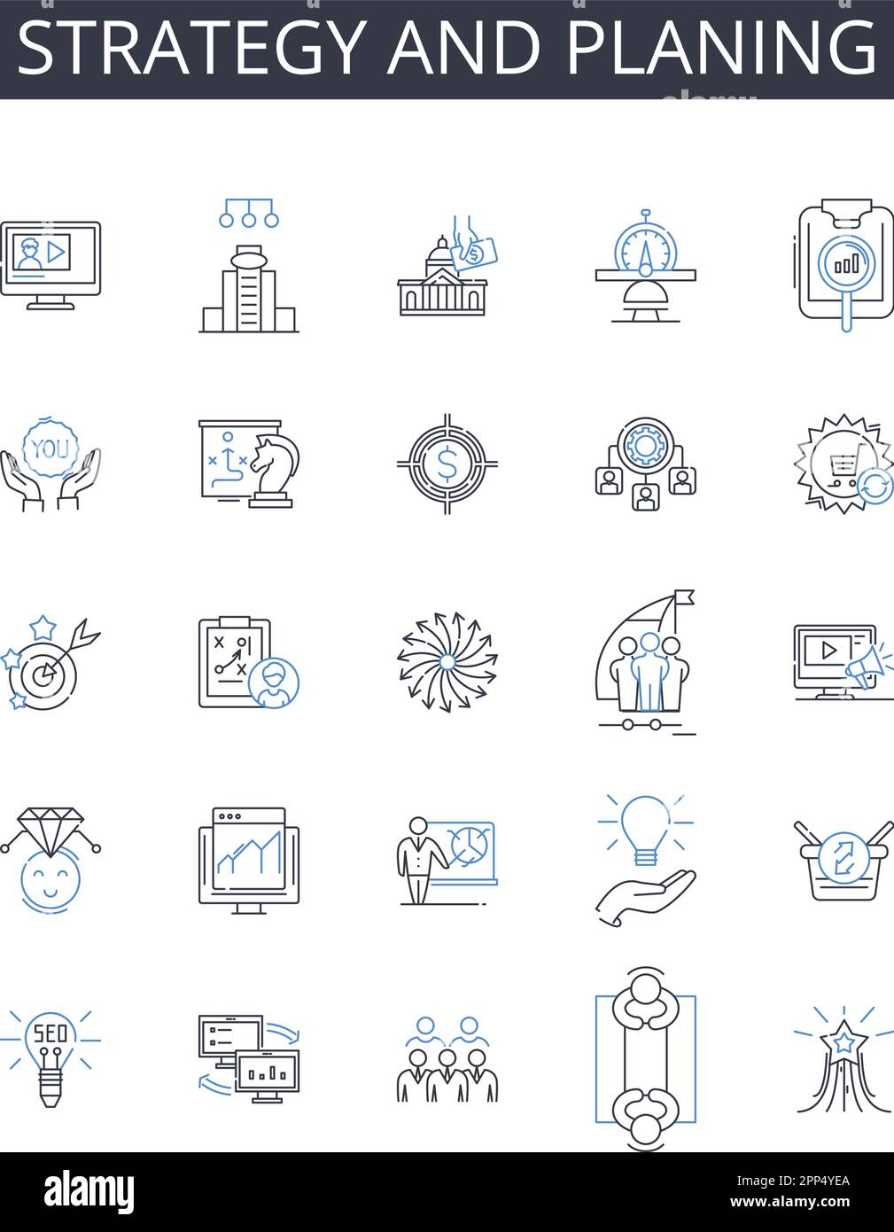Strategy and planing line icons collection. Cryptography, Entomology ...