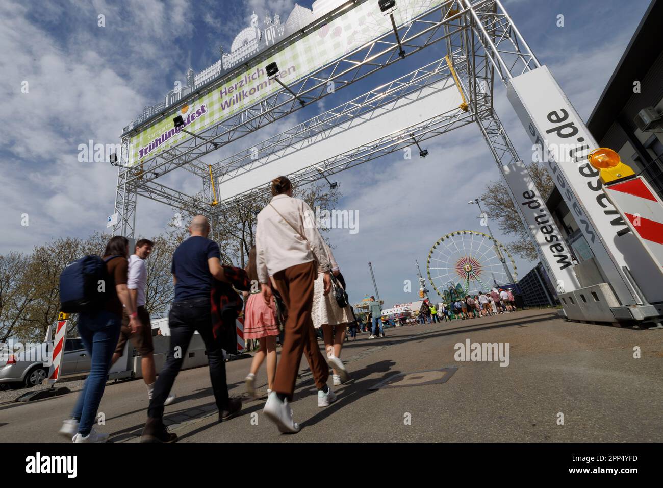 Stuttgart, Germany. 22nd Apr, 2023. Visitors walk across the spring ...