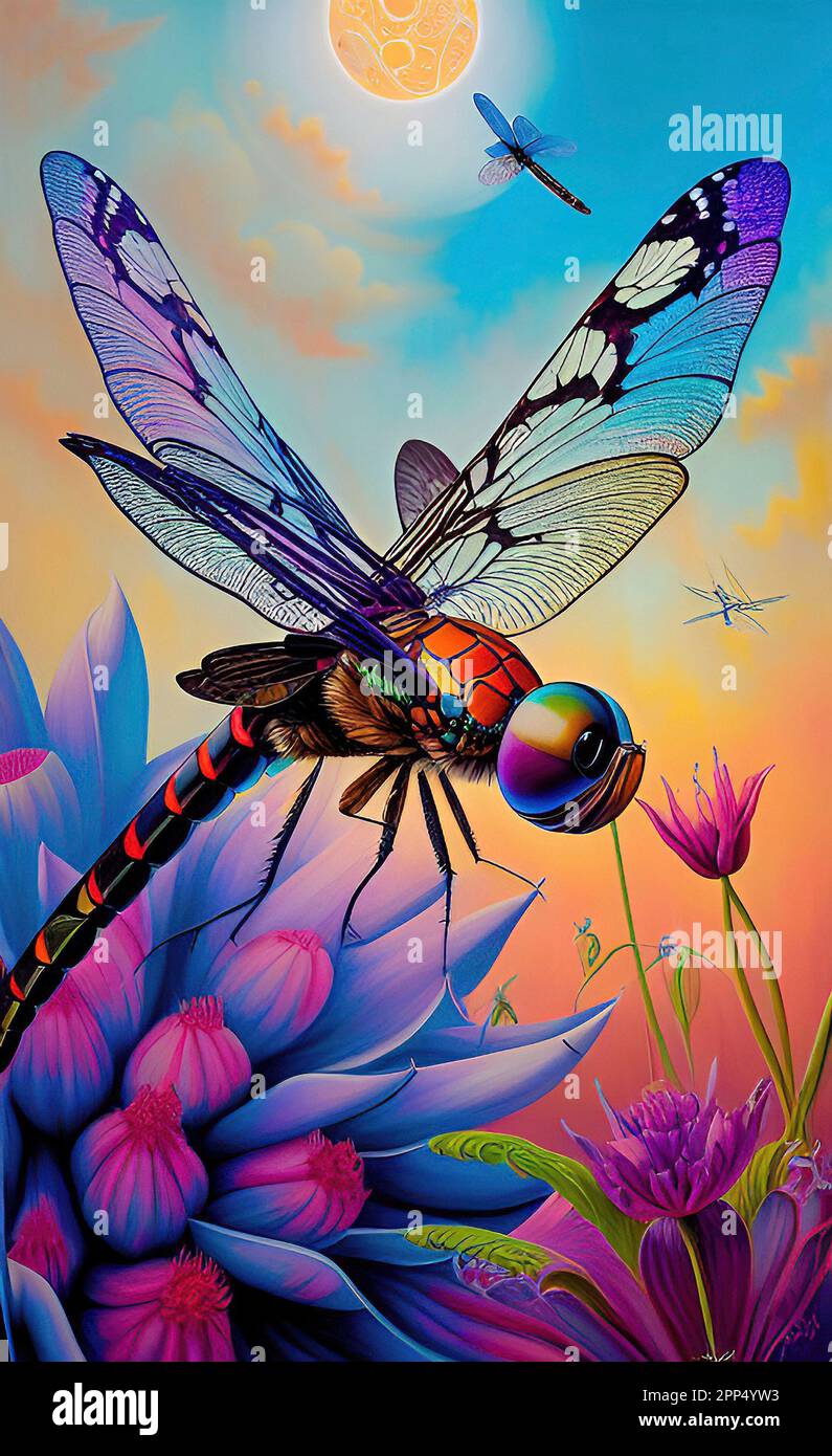Colourful Fantasy Dragonfly Art Stock Photo