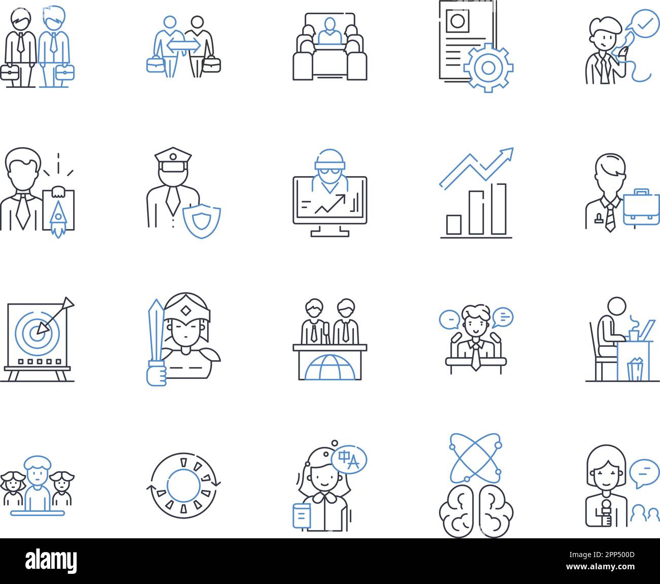 Technical skills line icons collection. Programming, Nerking, Troubleshooting, Cybersecurity, Cloud computing, Analytics, Automation vector and linear Stock Vector