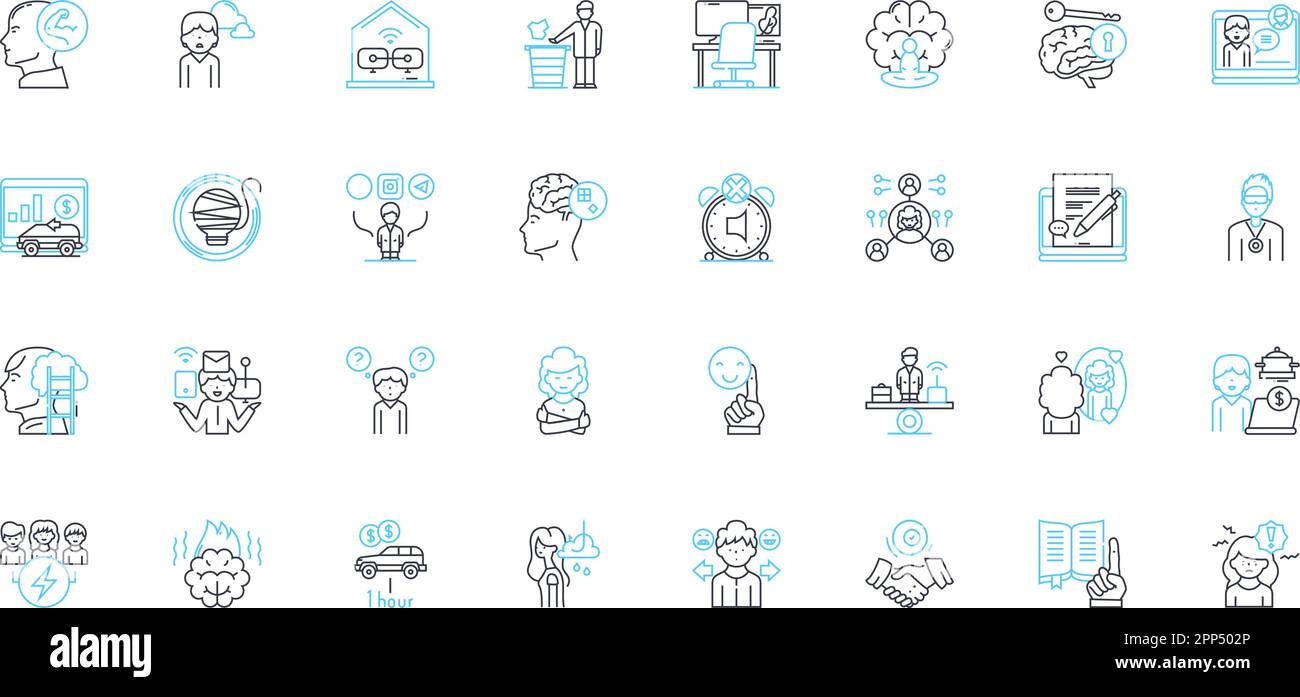 Work efficiency linear icons set. Productivity, Time-management, Multitasking, Focus, Organization, Prioritization, Streamlining line vector and Stock Vector