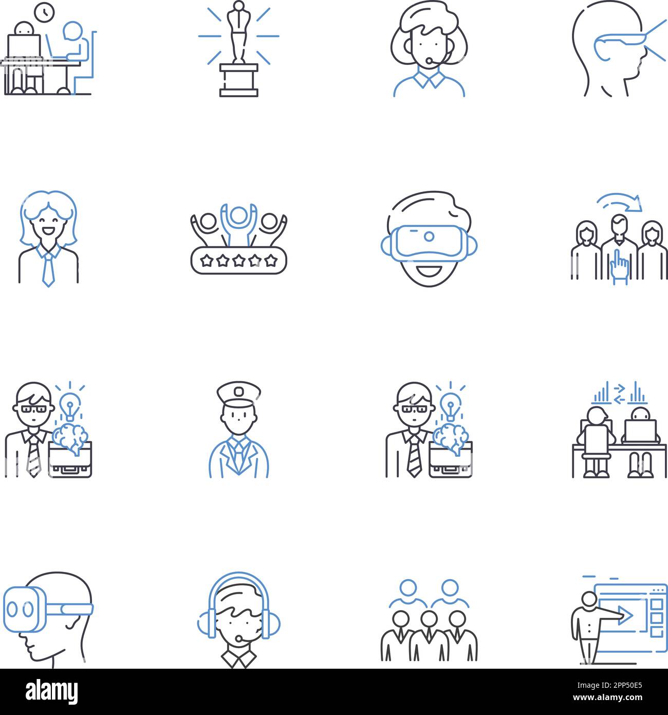 Functioning operation line icons collection. Efficiency, Functionality, Productivity, Performance, Reliability, Stability, Consistency vector and Stock Vector