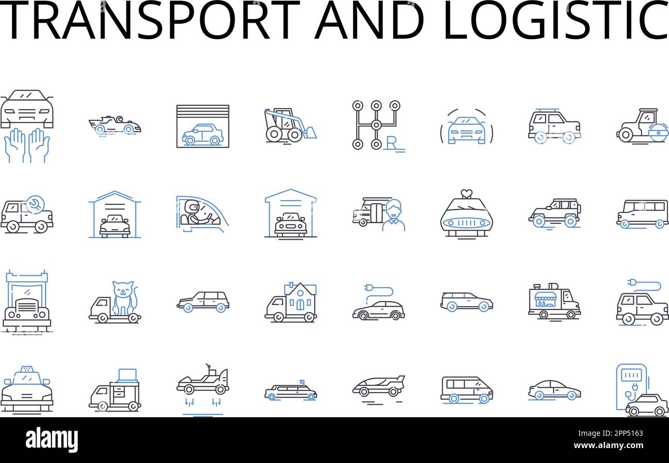 Transport and logistic line icons collection. Shipment, Cargo, Delivery, Distribution, Transit, Conveyance, Freight vector and linear illustration Stock Vector