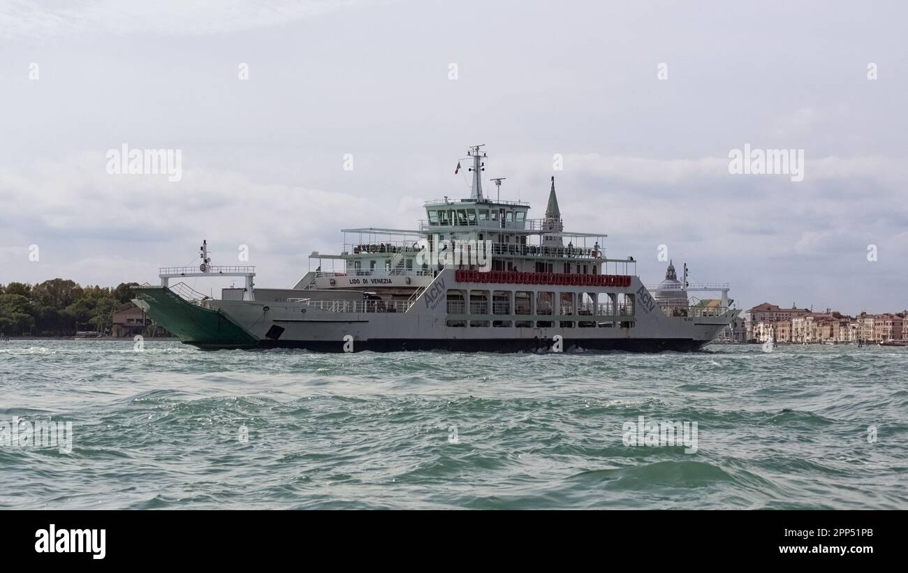 VENICE, ITALY - SEPTEMBER 13, 2017:  ACTV ferry boat "Lido di Venezia", on the lagoon Stock Photo