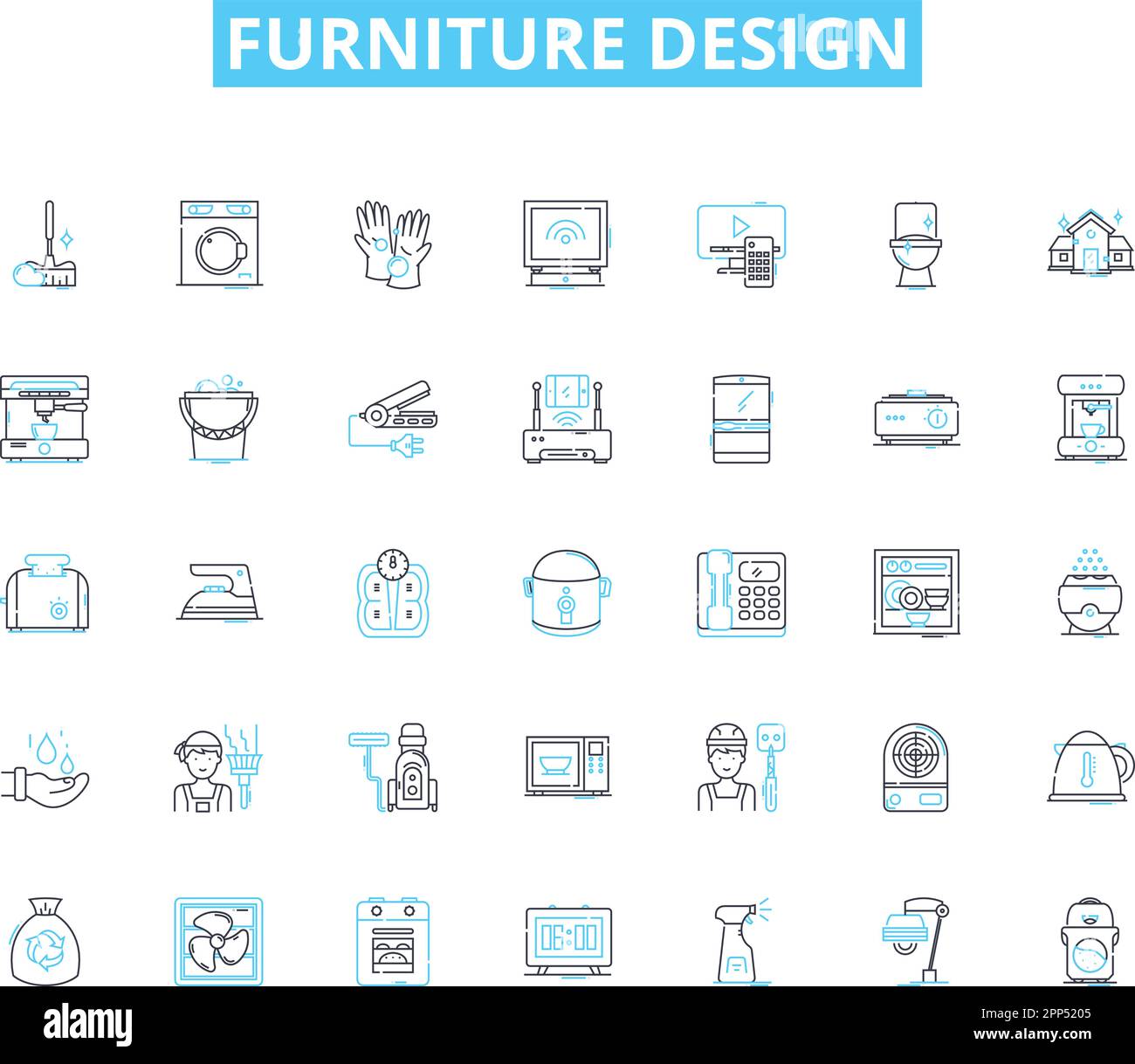 Furniture design linear icons set. Ergonomics, Minimalism, Modularity ...