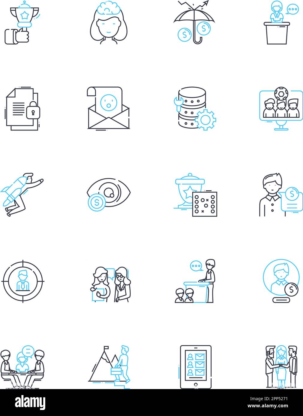 Business development linear icons set. Innovation, Market, Strategy