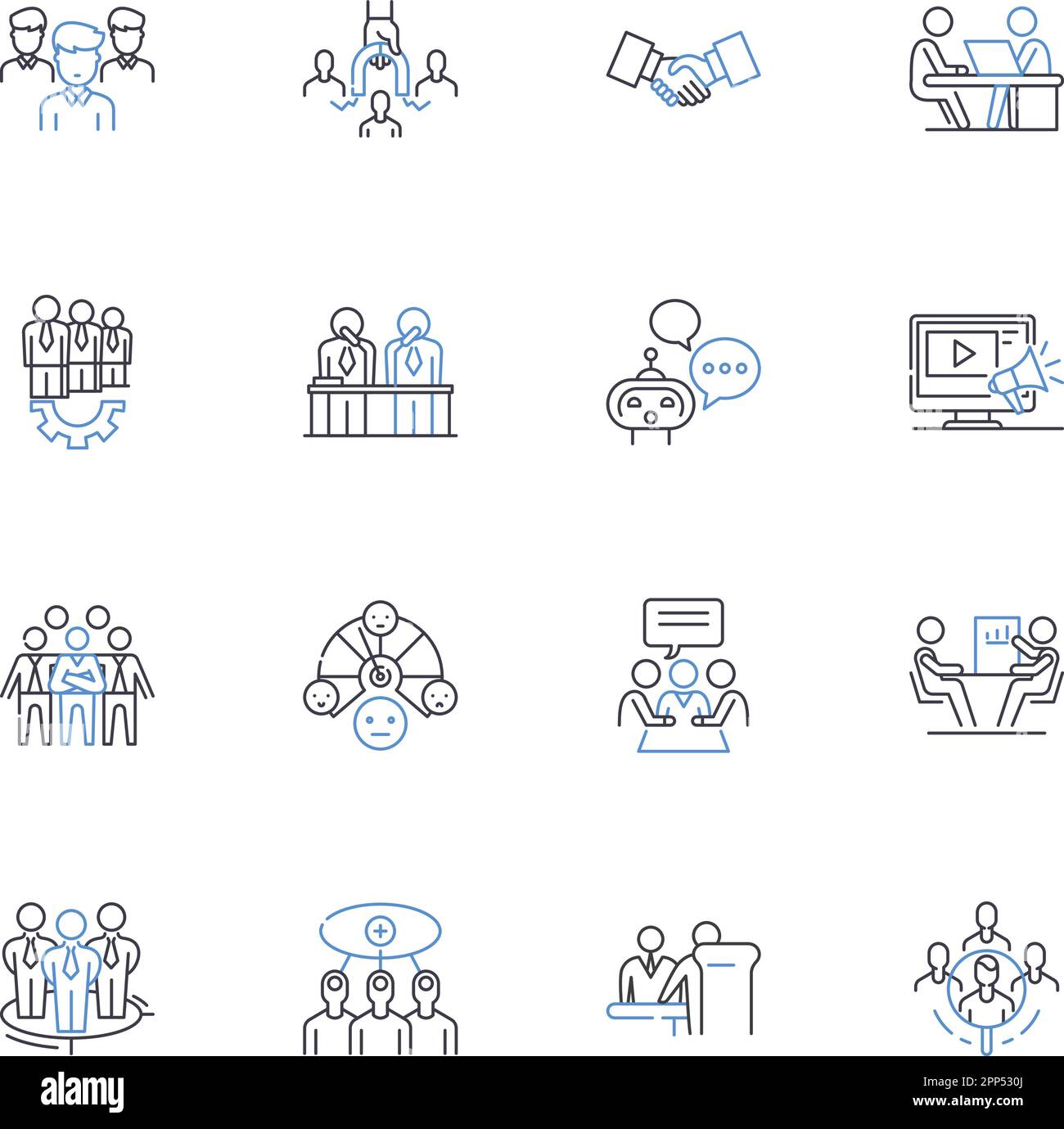 Concurrence line icons collection. Simultaneity, Coexistence, Verification, Agreement, Synchronization, Consensus, Correlation vector and linear Stock Vector