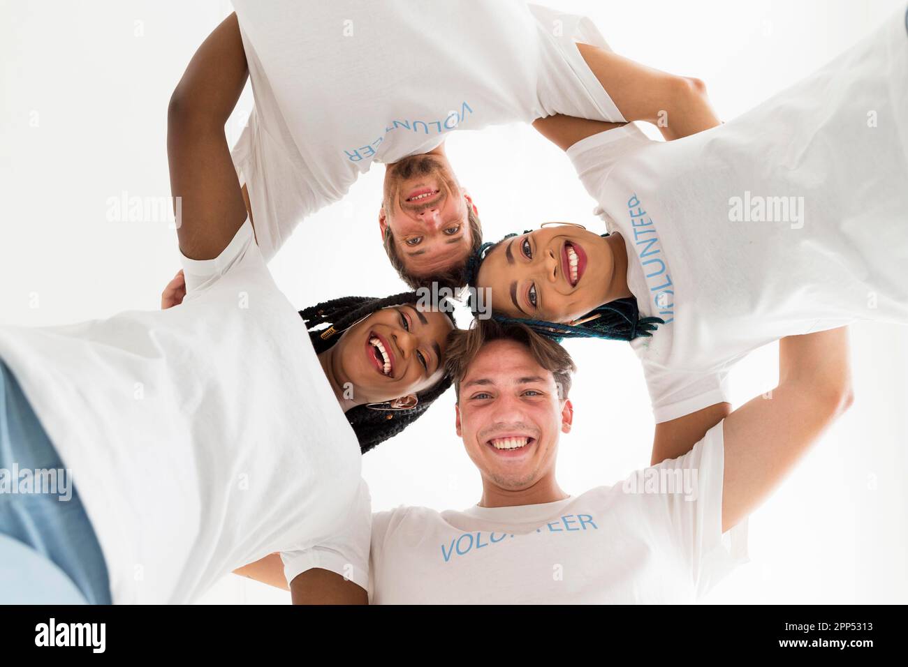 Bottom view people holding each other Stock Photo Alamy