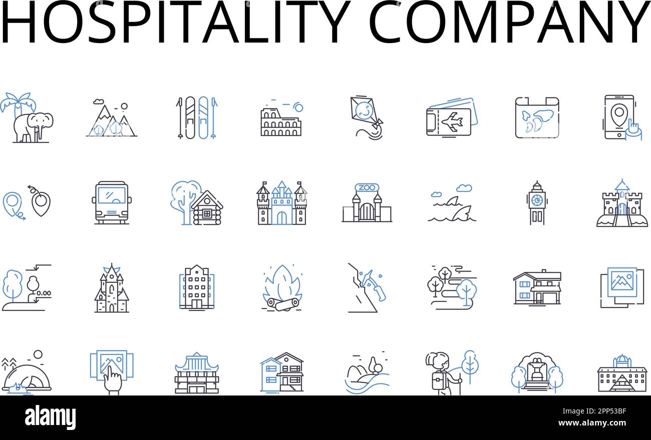 Hospitality company line icons collection. Accommodation enterprise, Service industry, Guest service, Hospitality business, Lodging corporation Stock Vector