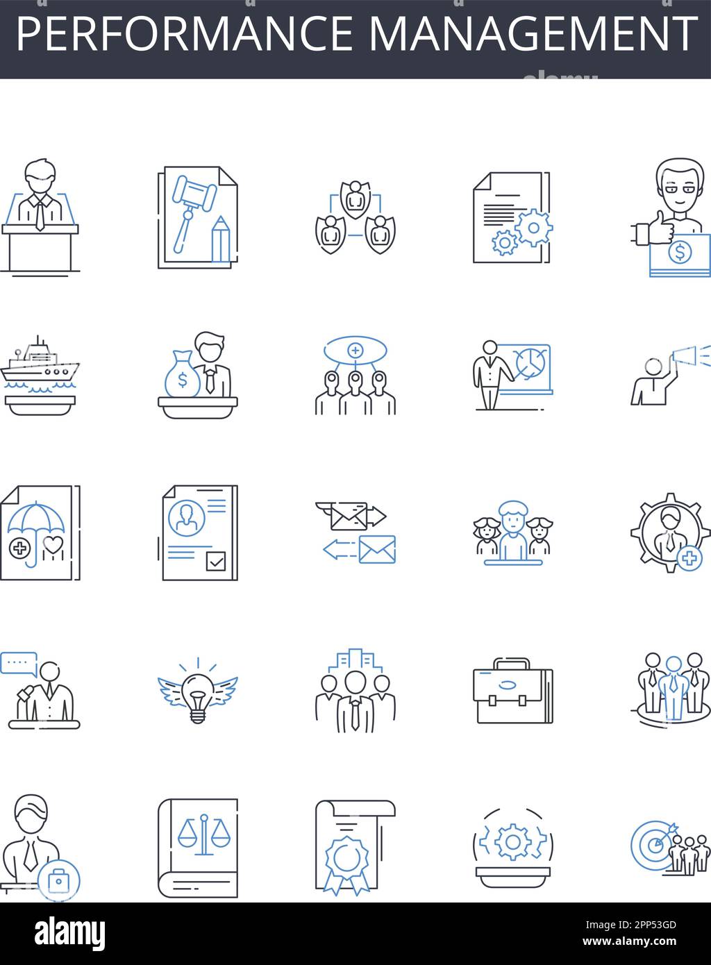 Performance management line icons collection. Talent development, Goal setting, Leadership
